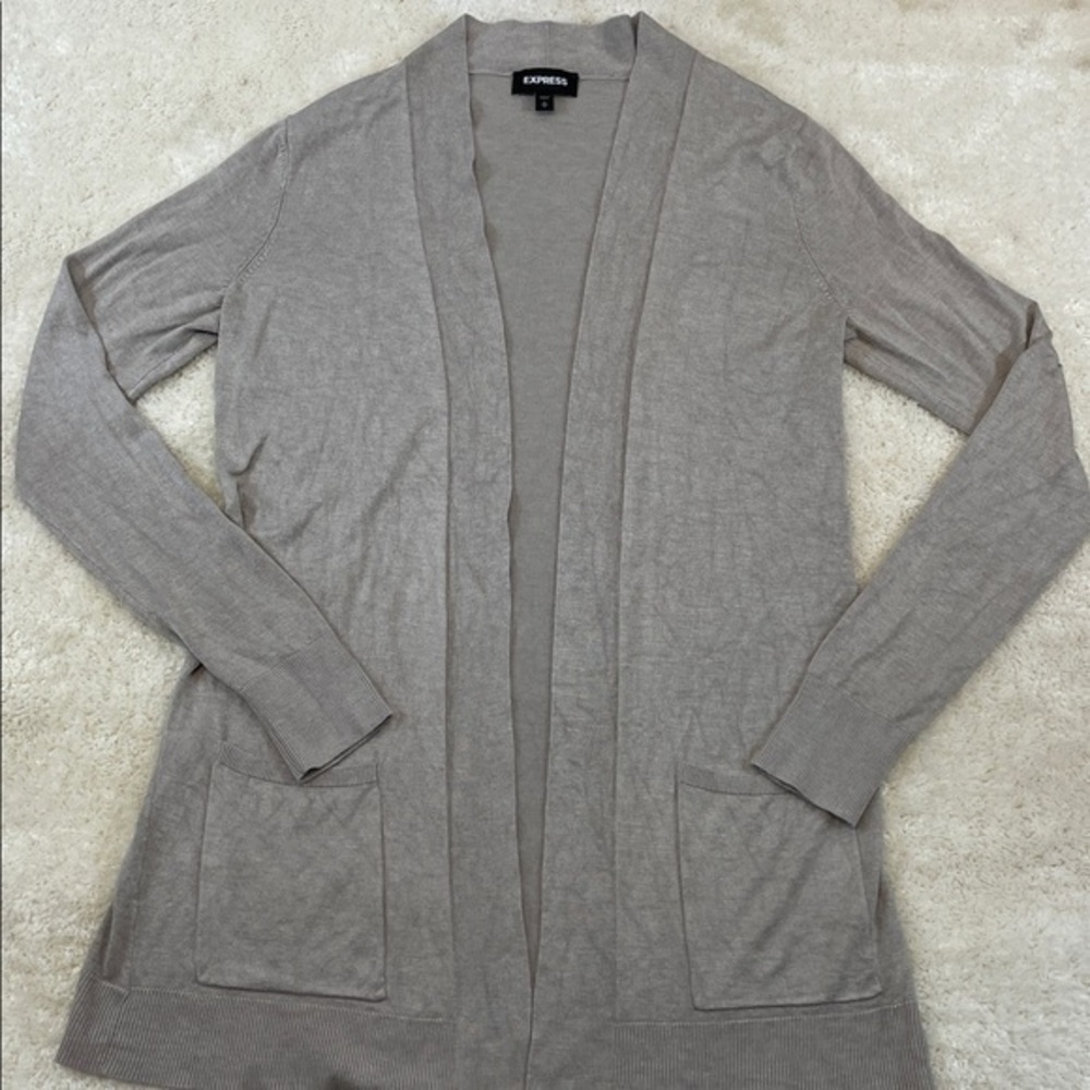 Express Women’s Open Front Cardigan Long Sweater Oatmeal Color Sz M